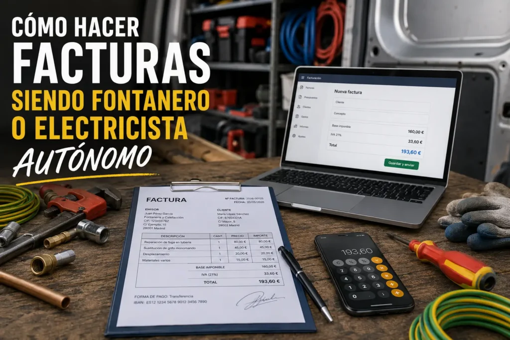 Cómo hacer facturas siendo fontanero o electricista autónomo en 2026: la guía definitiva