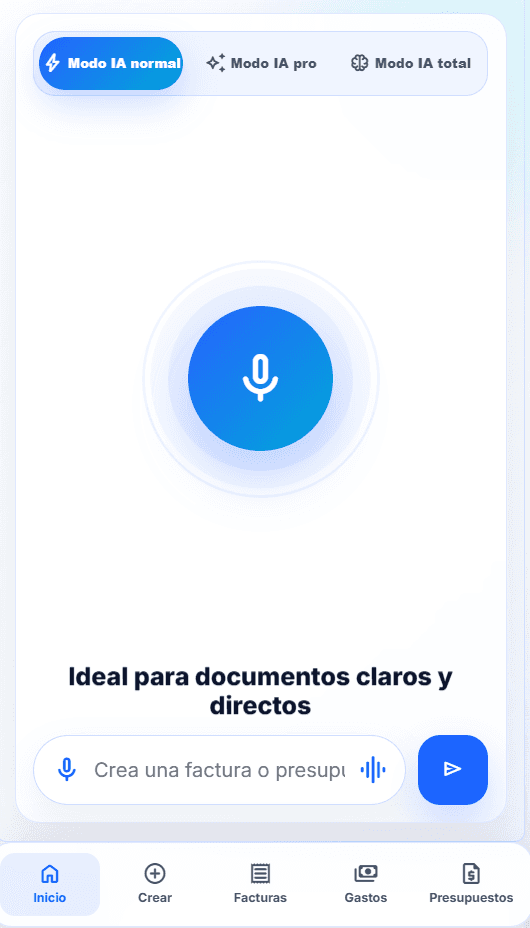 App móvil de VoFactu para crear facturas por voz